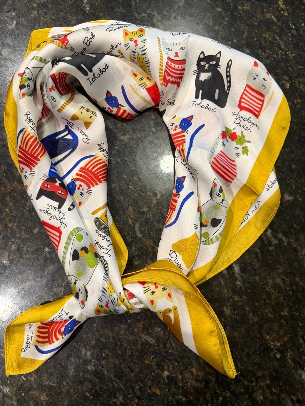 Cute Silky Cat Scarf Square 27” New